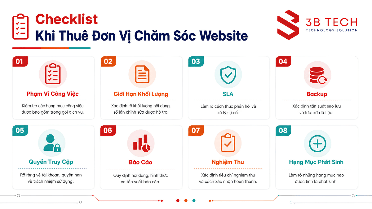 Checklist đánh giá phạm vi dịch vụ chăm sóc website