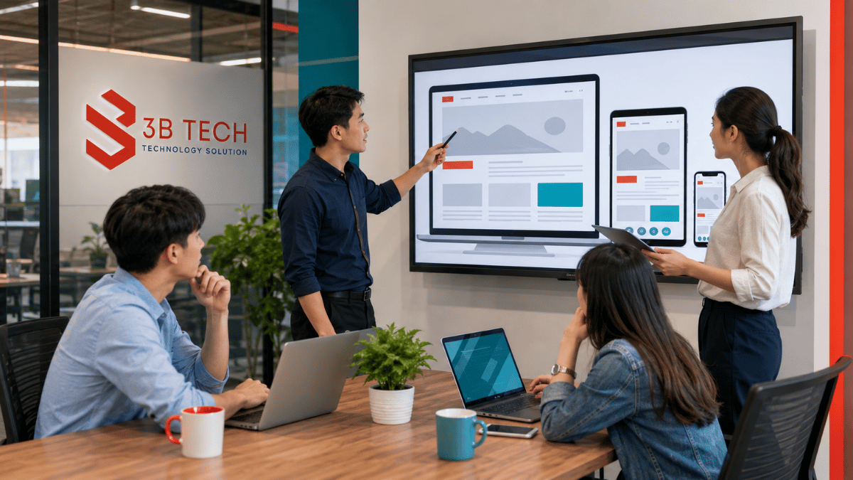Doanh nghiệp trao đổi bản thiết kế website theo yêu cầu với đội ngũ 3BTech