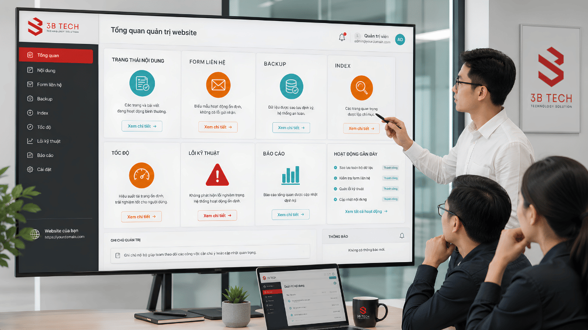 Dashboard theo dõi nội dung kỹ thuật form và dữ liệu website