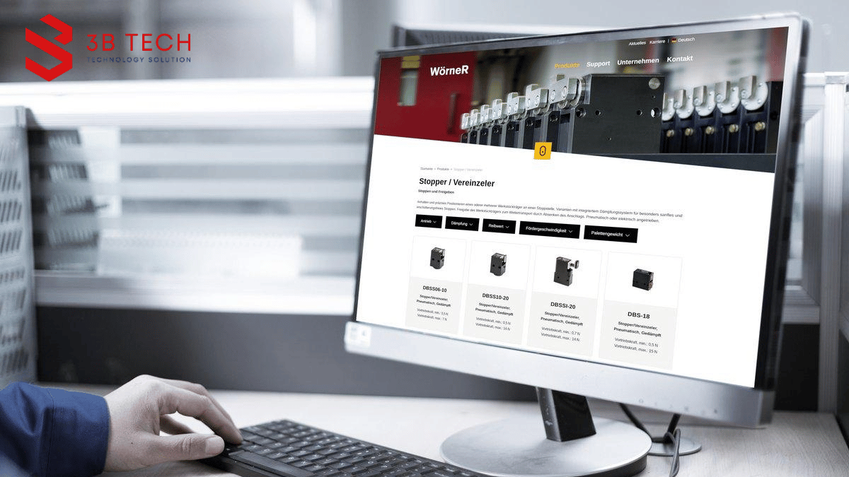 Giao diện dự án thiết kế website B2B với catalog sản phẩm và form yêu cầu báo giá