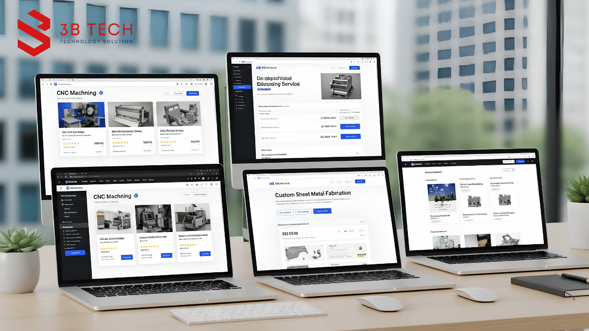 Giao diện website doanh nghiệp B2B với catalog sản phẩm và thông tin kỹ thuật