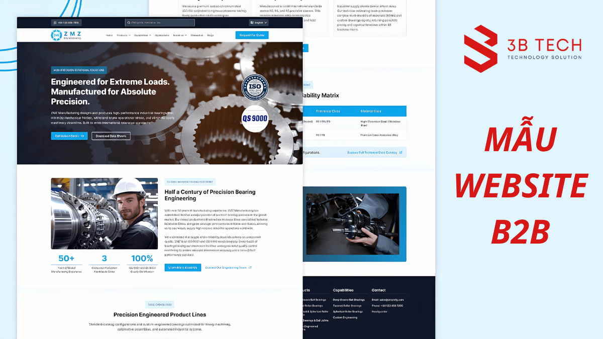 Mẫu dự án website B2B có catalog sản phẩm kỹ thuật, thông số chi tiết và form yêu cầu báo giá